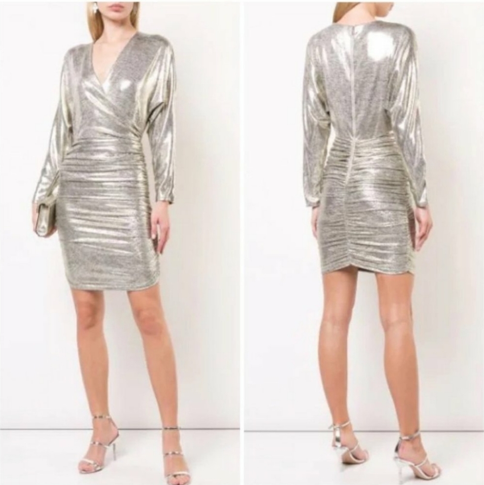 NWT Alice + Olivia Metallic Ruched Pace Dress